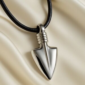 Polished Silver Arrowhead Pendant Necklace – Sleek Statement on Black  Cord, 20"